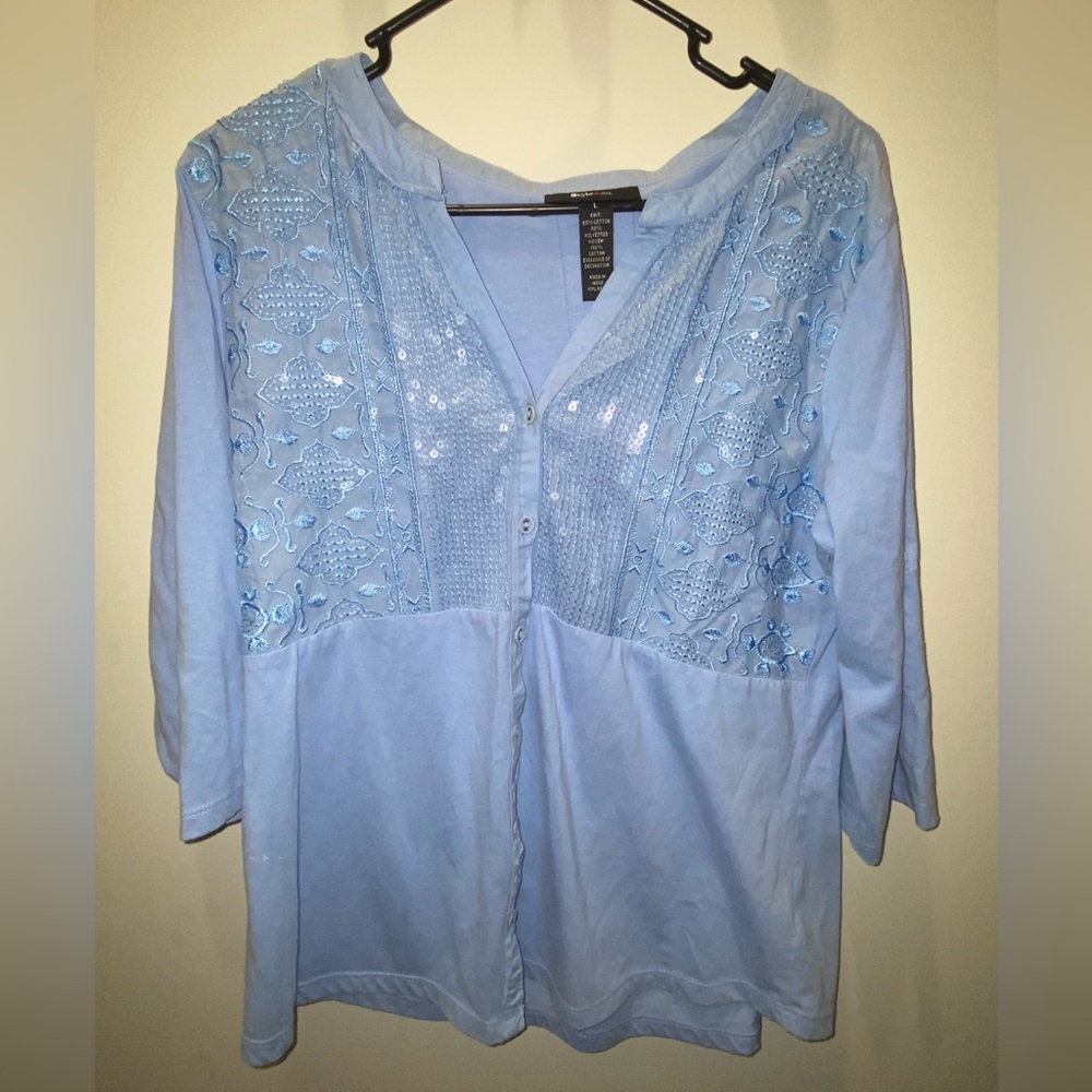 Style & Co Blue Sequin Top